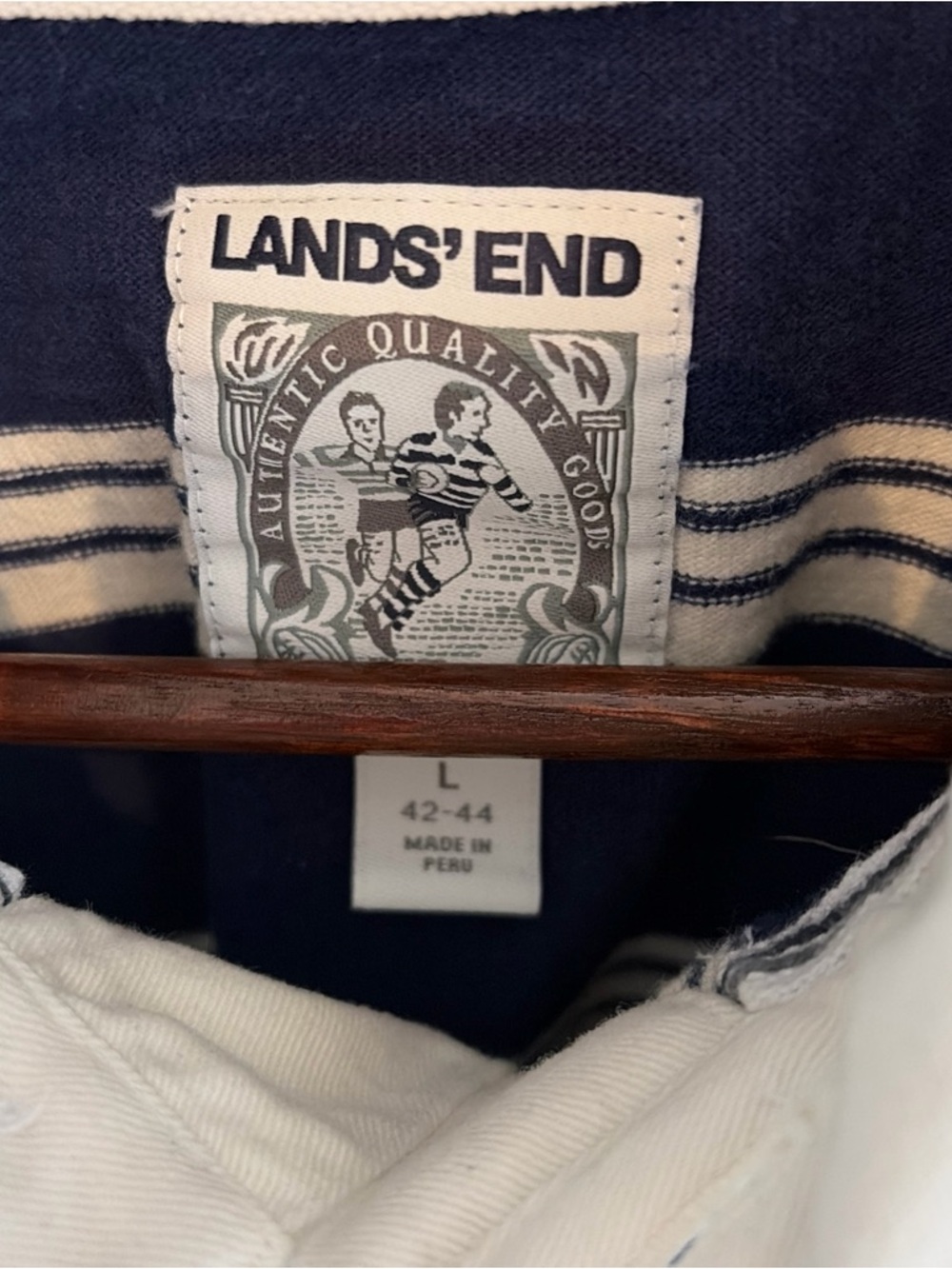Lands' End Navy and White Striped Rugby Polo - Picture 3 of 3